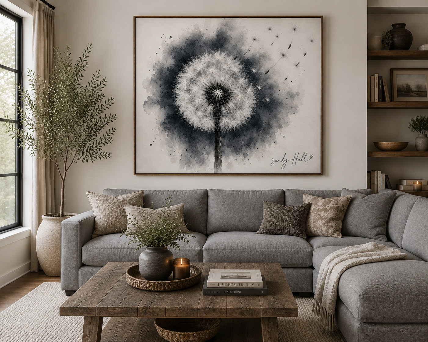 Whispers in Stillness Dandelion Watercolor Poster — Botanical Wall Art Rolled Print