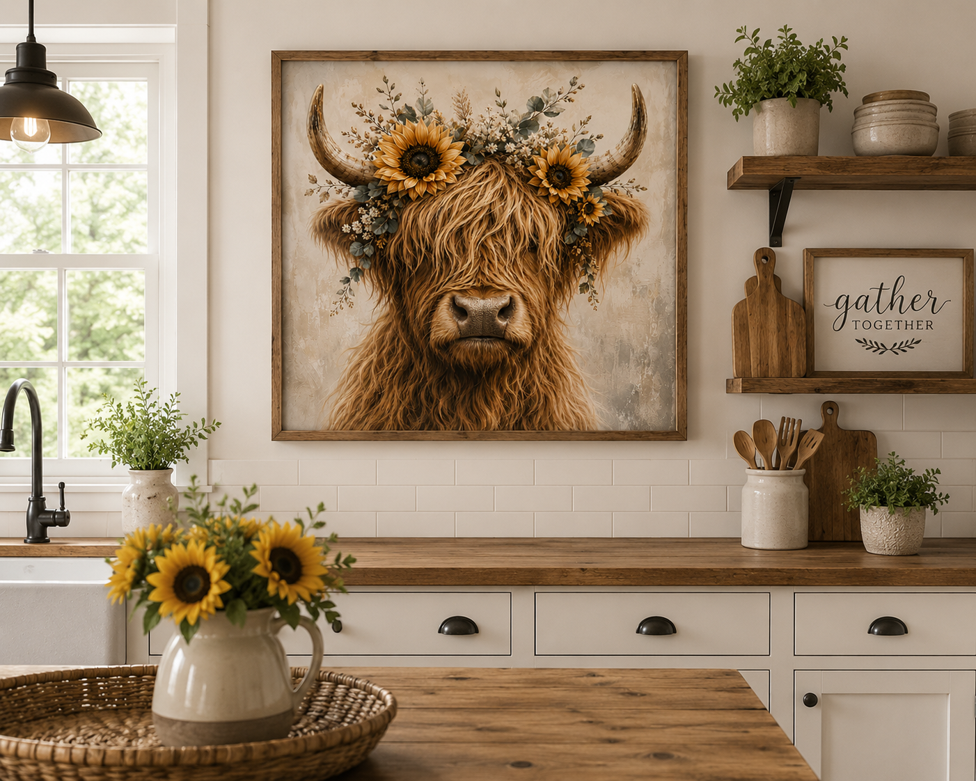 Sunflower Spirit Sunflower Highland Cow Poster