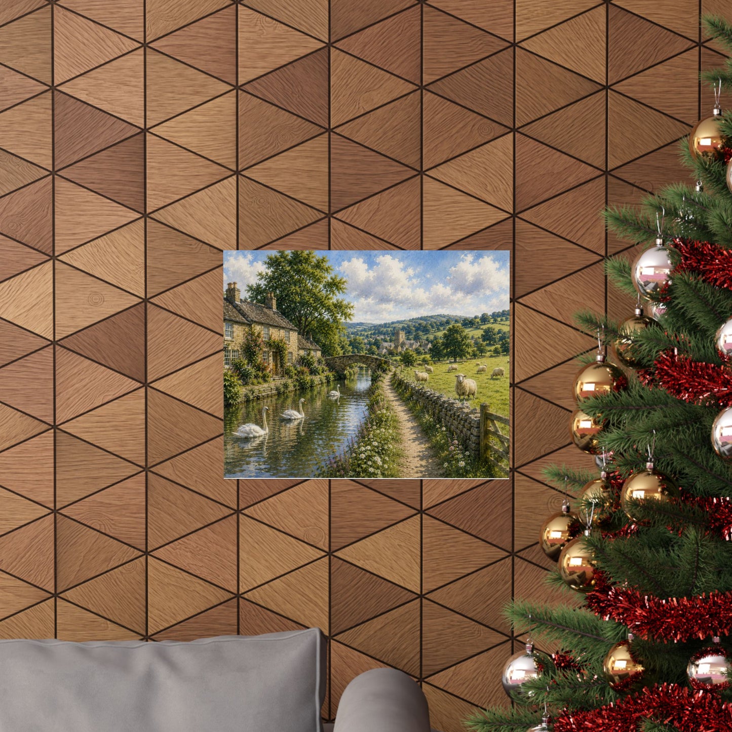 Where Swans Drift and Sheep Roam — Pastoral Landscape Wall Art