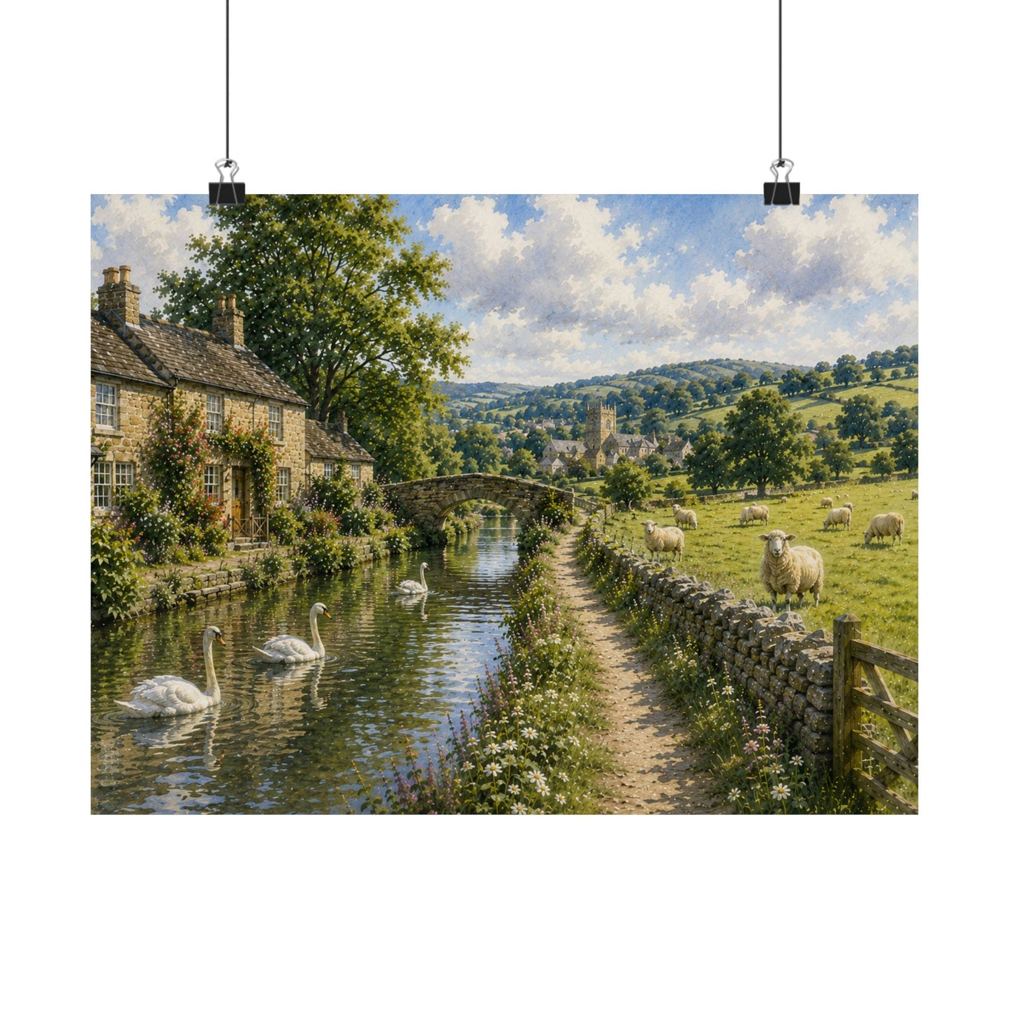 Where Swans Drift and Sheep Roam — Pastoral Landscape Wall Art