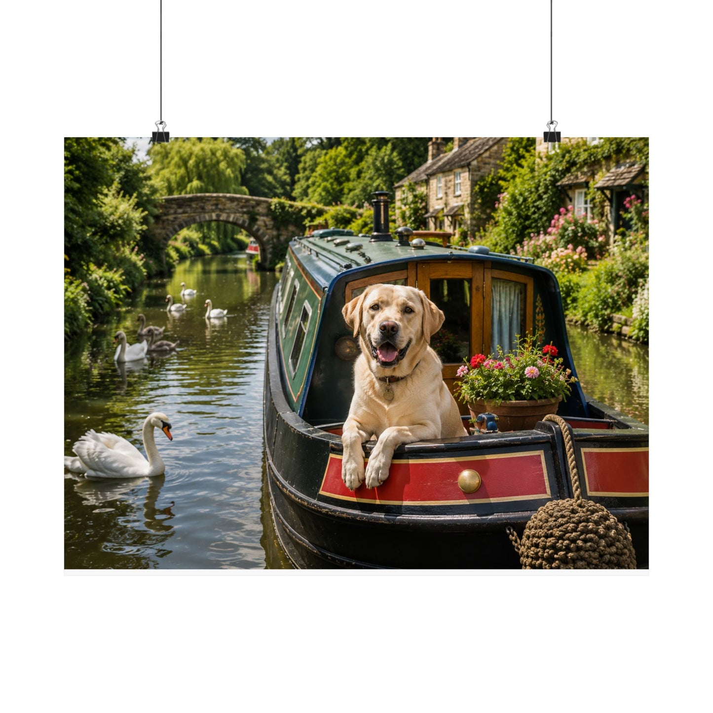 Canal Daydream – Labrador on a Narrowboat— Dog on Narrowboat Matte Horizontal Print