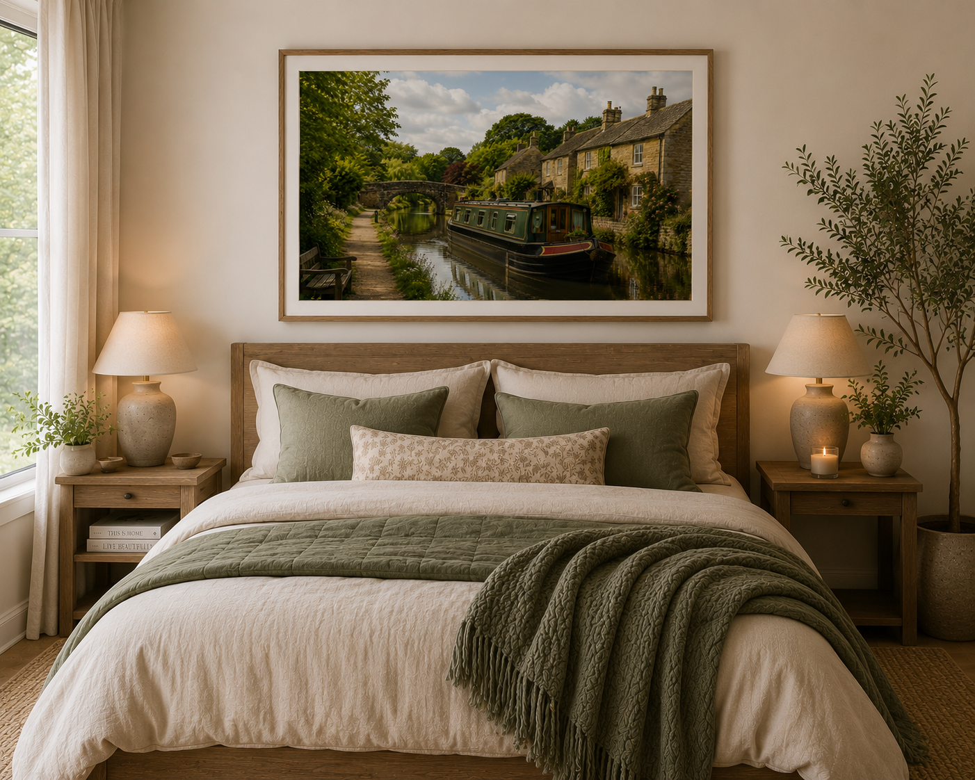 English Canal Charm {Canal Boat Cottage Matte Poster — Tranquil English Countryside Wall Art}