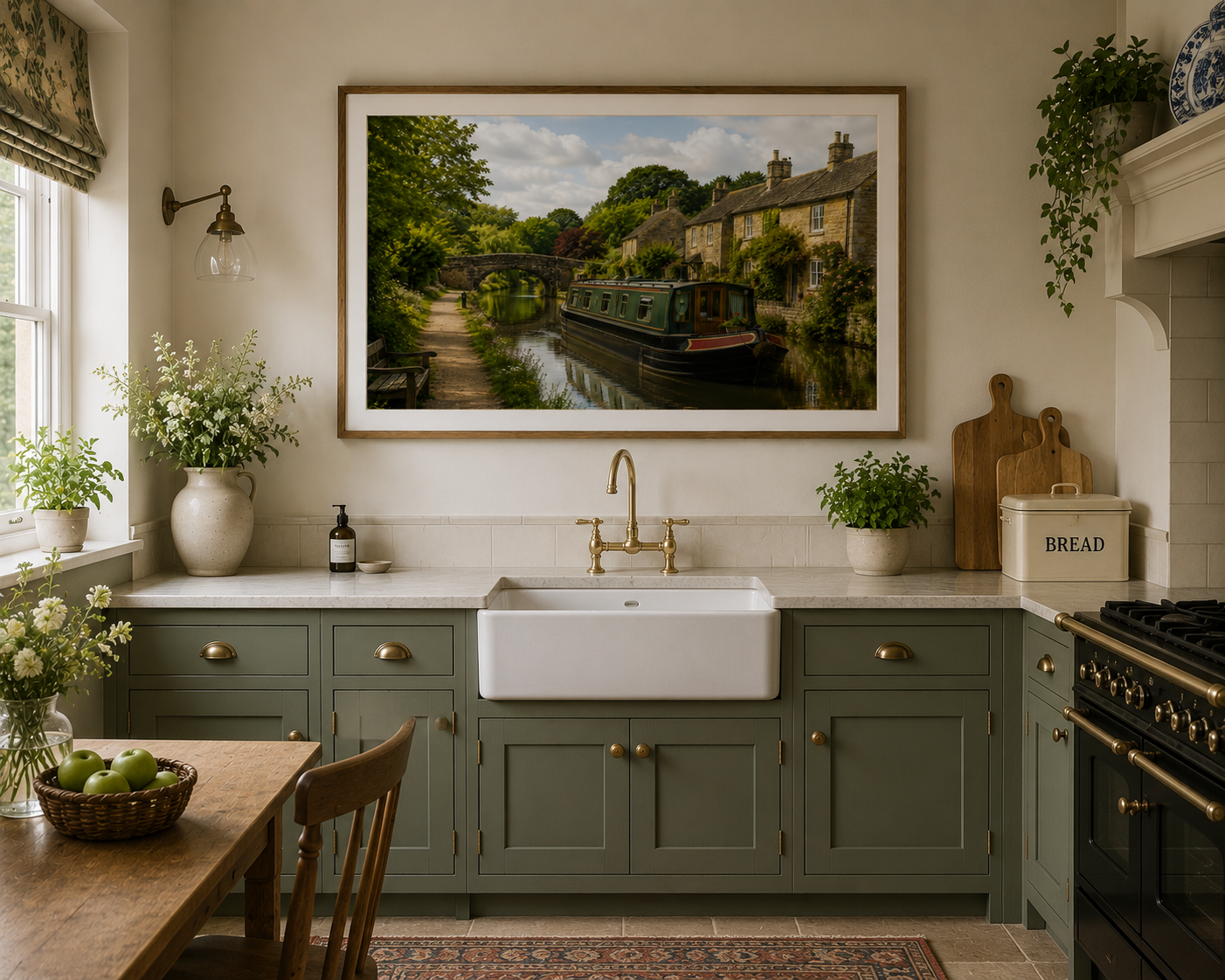 English Canal Charm {Canal Boat Cottage Matte Poster — Tranquil English Countryside Wall Art}