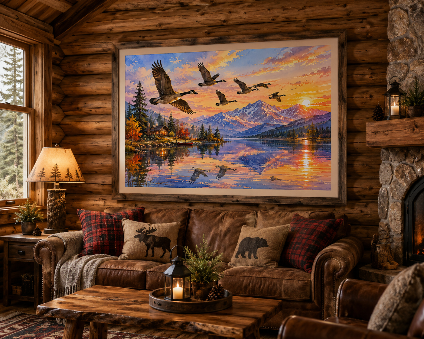 Canadian Geese Lake Sunset Matte Poster