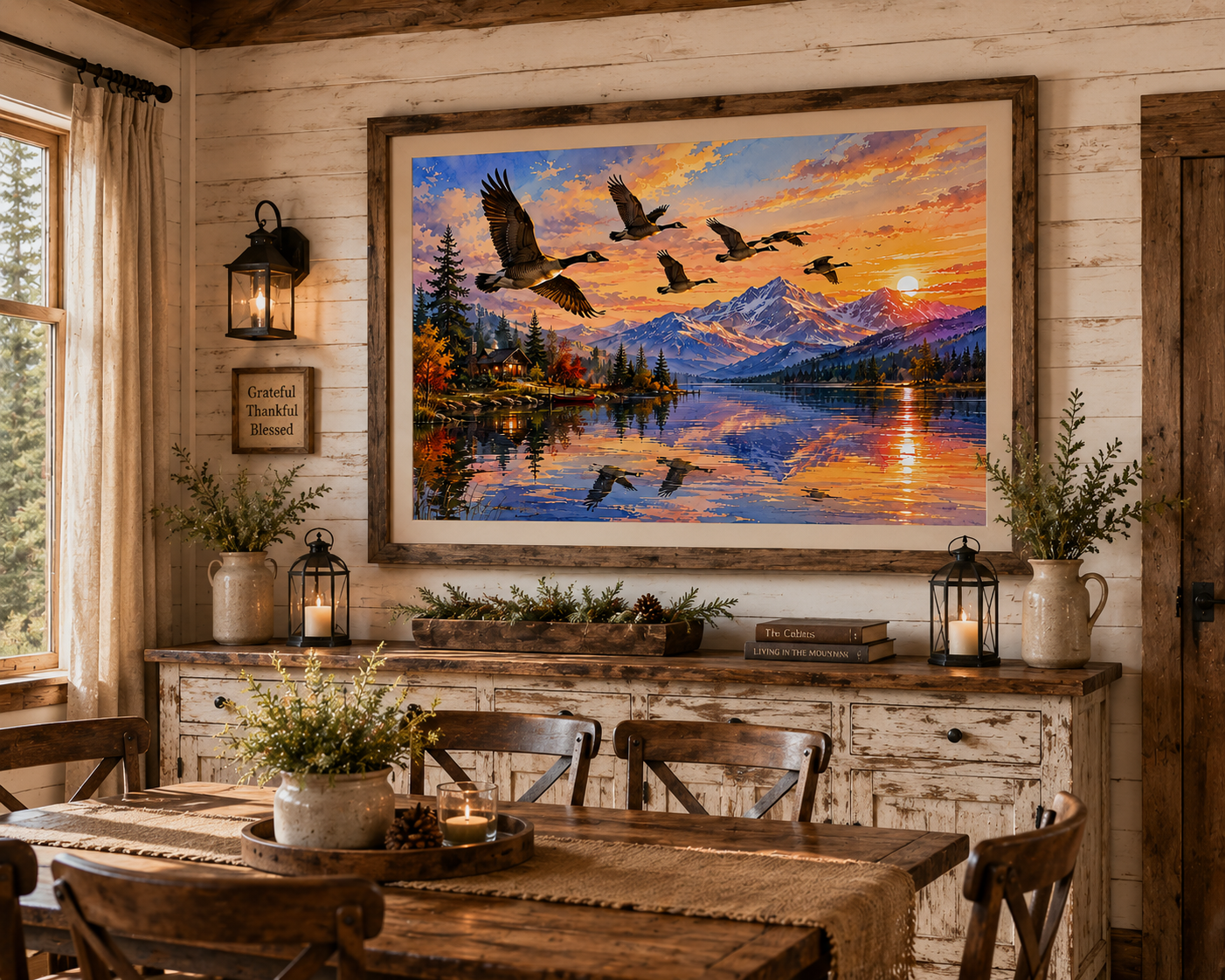Canadian Geese Lake Sunset Matte Poster