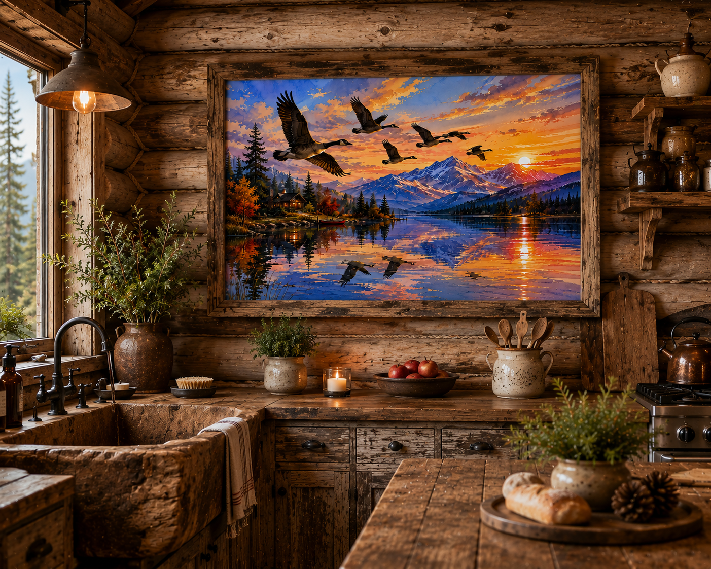 Canadian Geese Lake Sunset Matte Poster