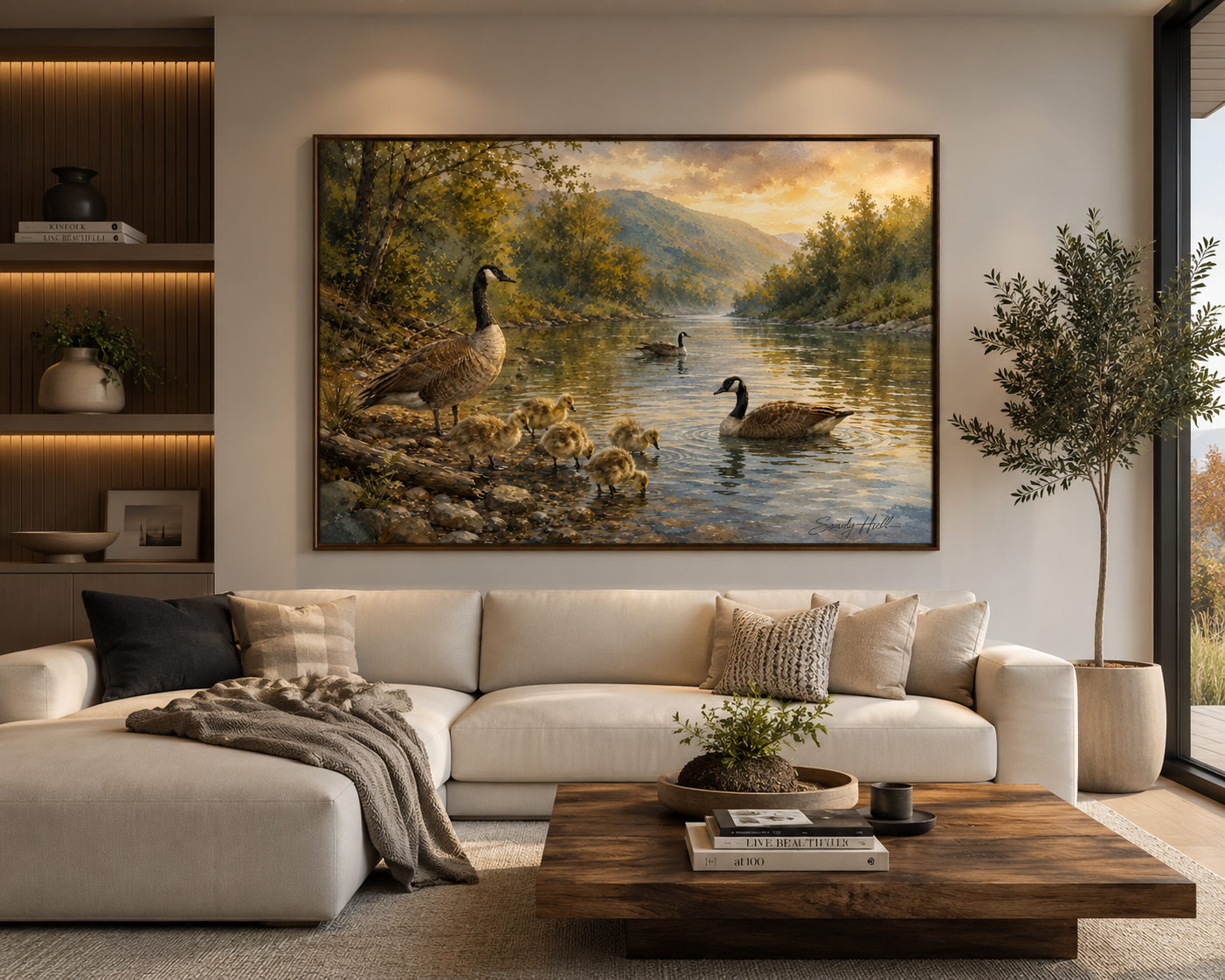 New River Family Canada Geese Family Matte Poster — Tranquil Lake Wildlife Wall Art