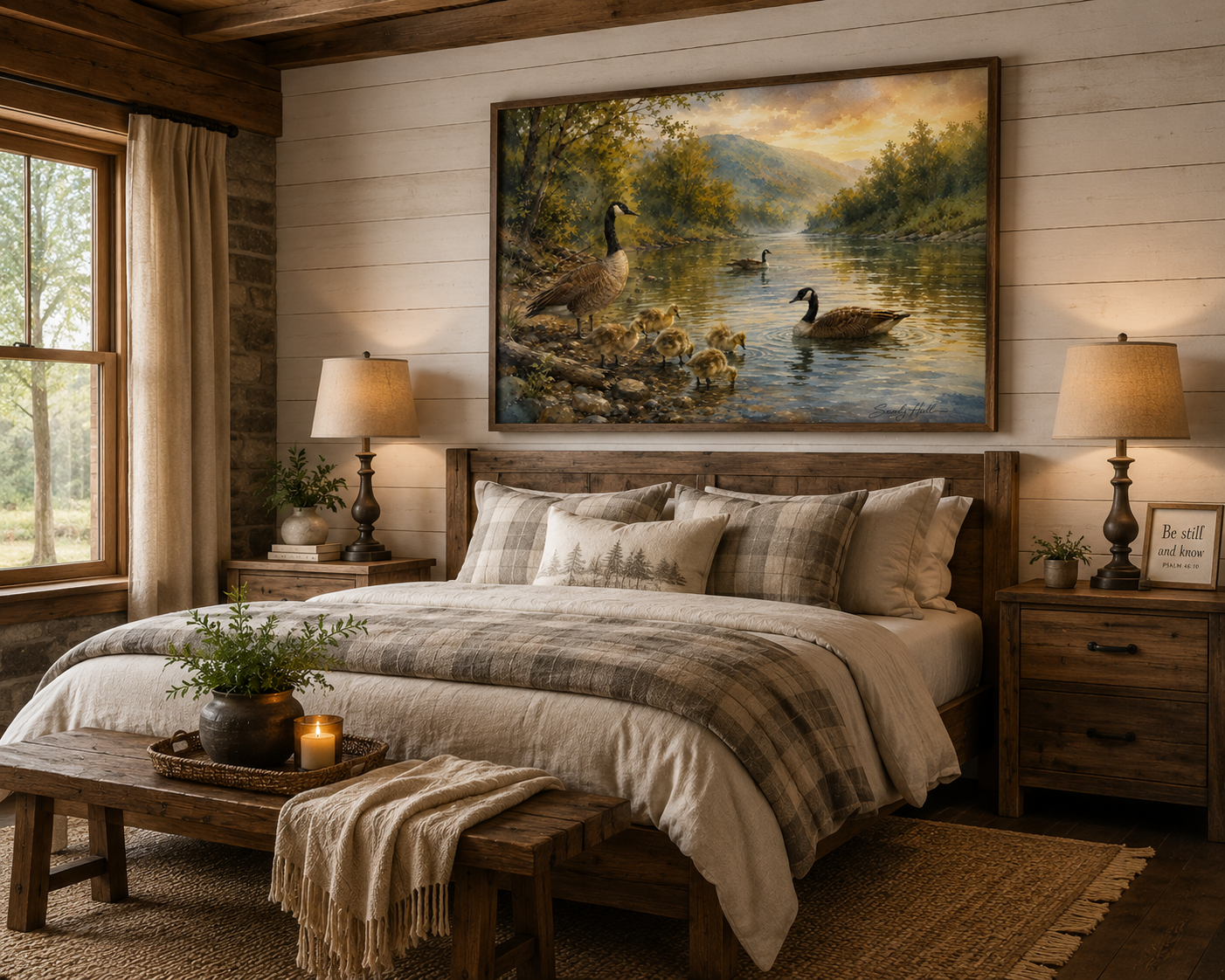 New River Family Canada Geese Family Matte Poster — Tranquil Lake Wildlife Wall Art