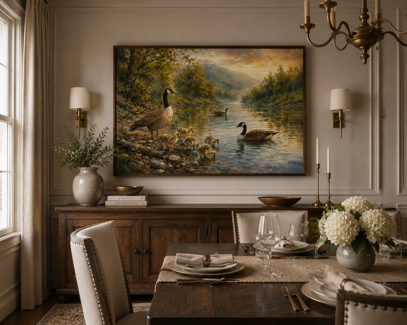 New River Family Canada Geese Family Matte Poster — Tranquil Lake Wildlife Wall Art