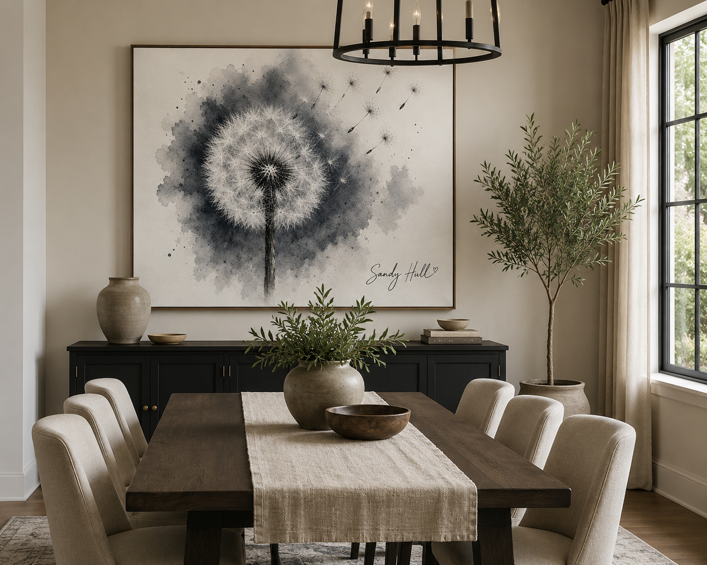Whispers in Stillness Dandelion Watercolor Poster — Botanical Wall Art Rolled Print