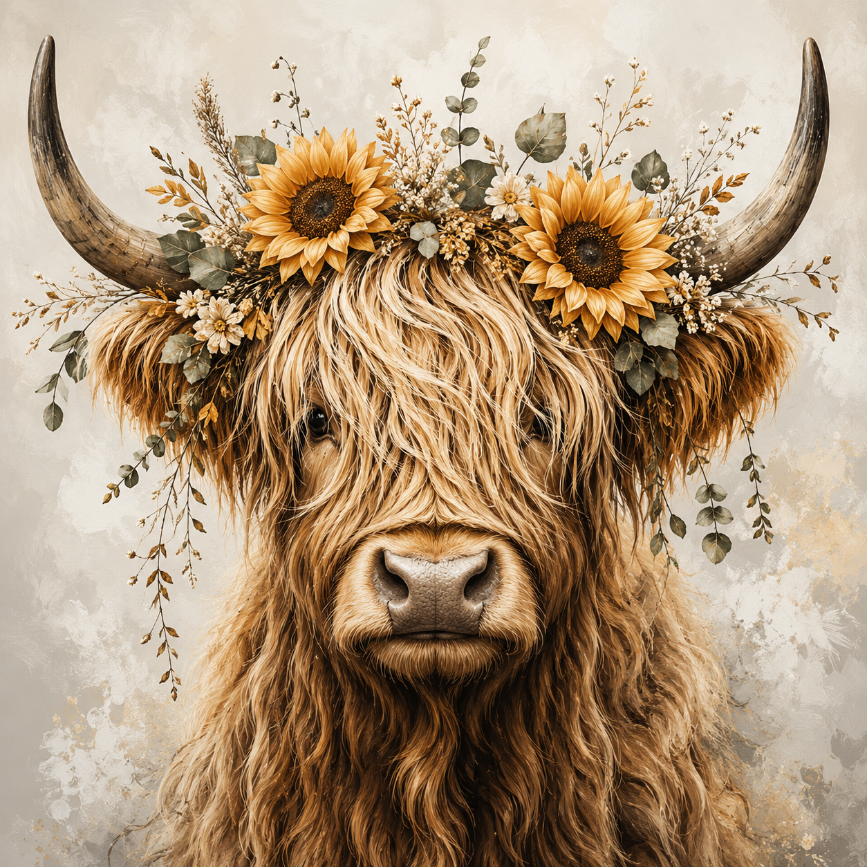 Sunflower Spirit Sunflower Highland Cow Poster
