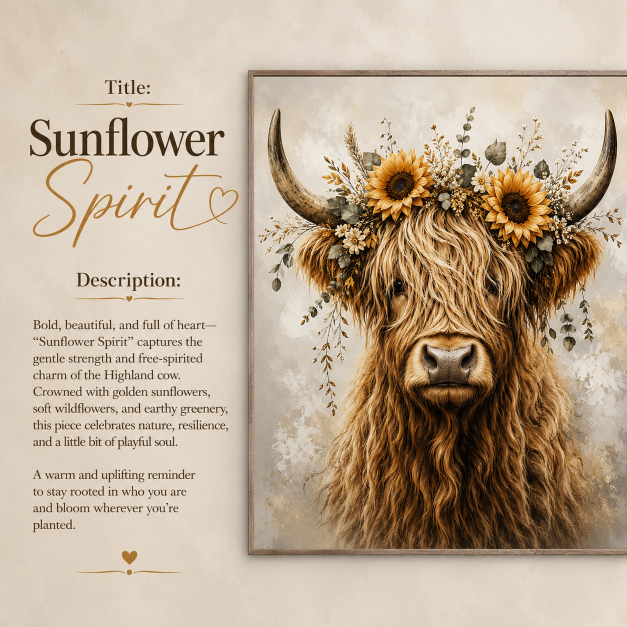 Sunflower Spirit Sunflower Highland Cow Poster
