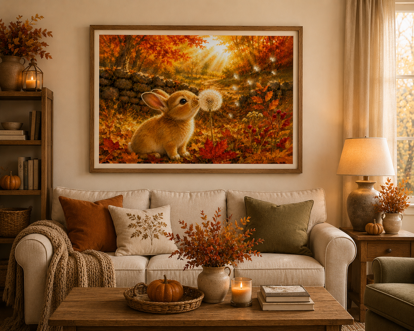 The Last Dandelion Autumn Bunny Poster — Cute Rabbit with Dandelion Wall Art (Rolled Poster)