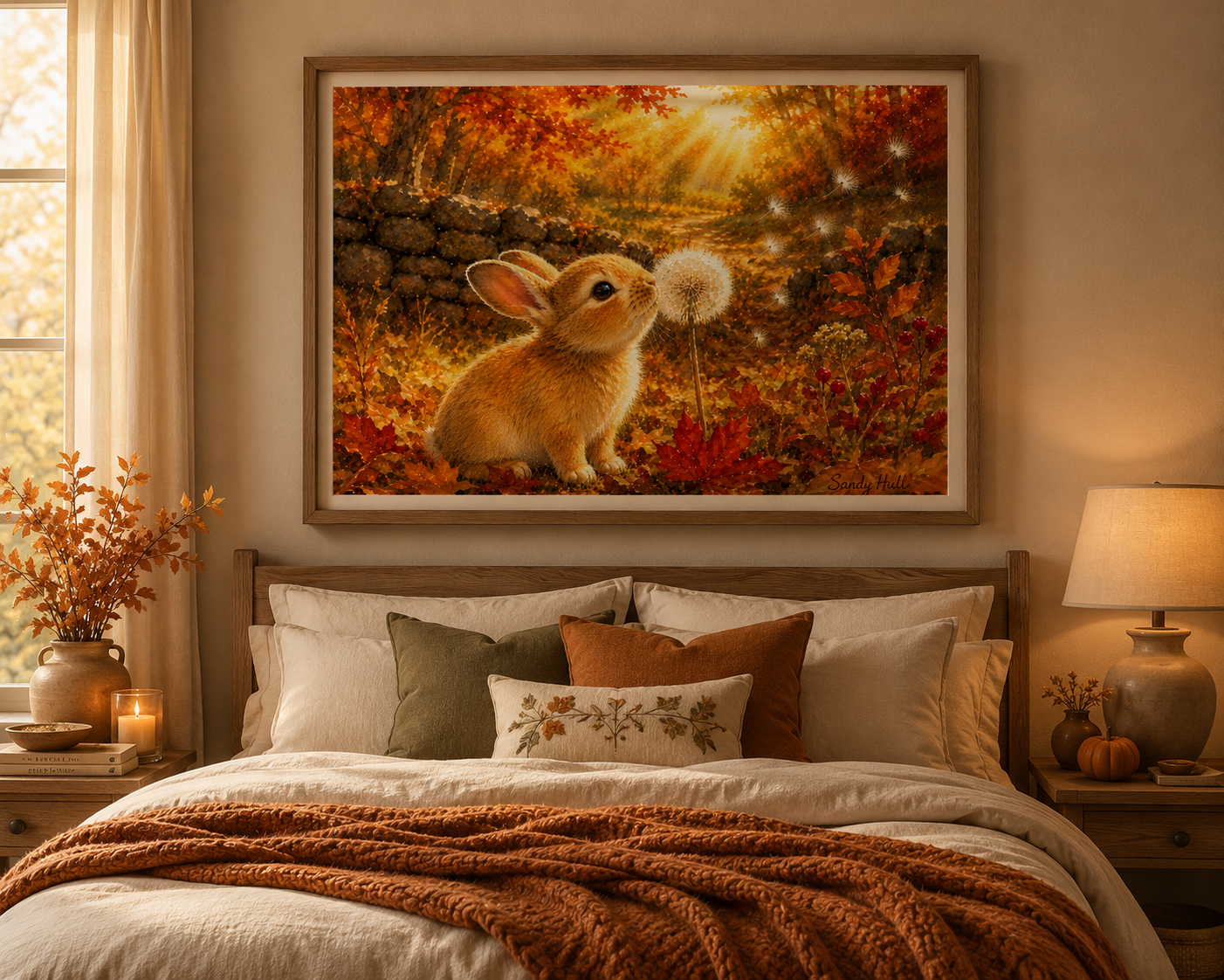 The Last Dandelion Autumn Bunny Poster — Cute Rabbit with Dandelion Wall Art (Rolled Poster)