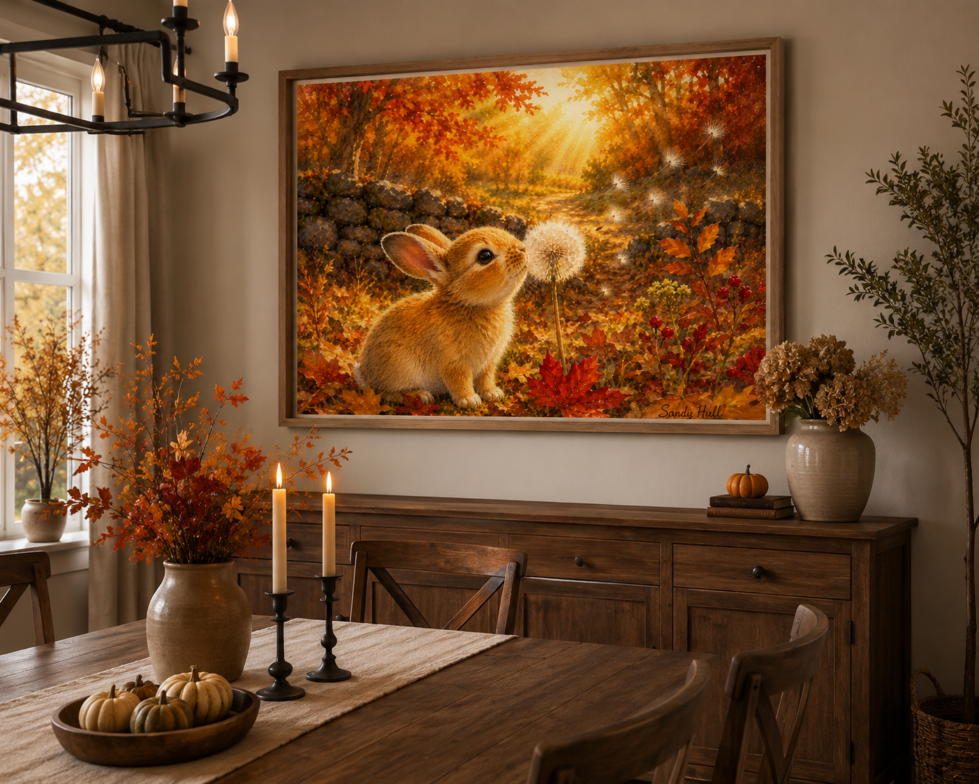 The Last Dandelion Autumn Bunny Poster — Cute Rabbit with Dandelion Wall Art (Rolled Poster)