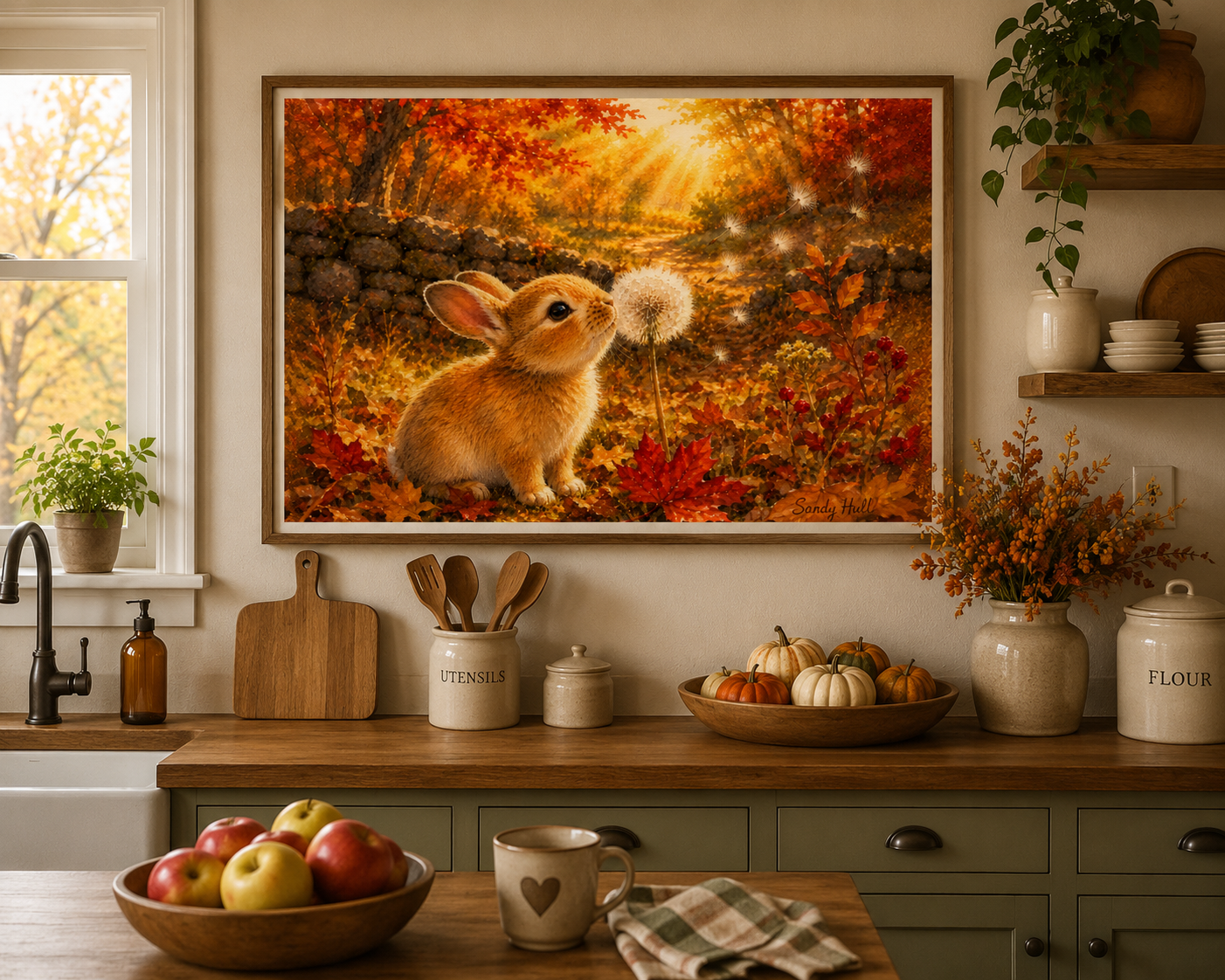 The Last Dandelion Autumn Bunny Poster — Cute Rabbit with Dandelion Wall Art (Rolled Poster)