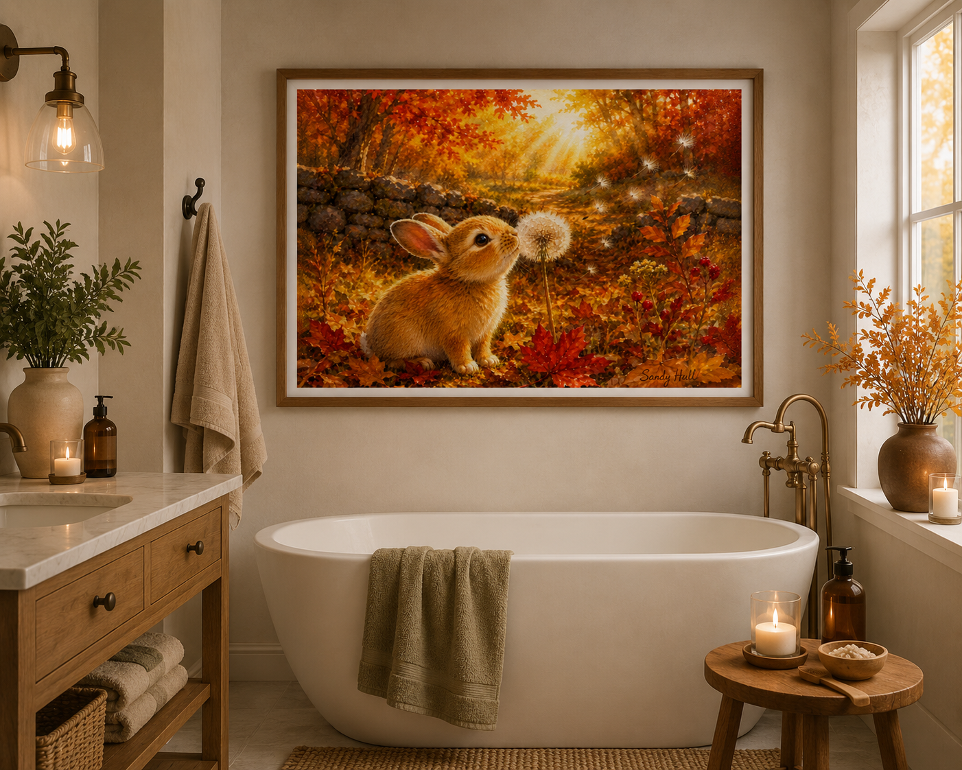 The Last Dandelion Autumn Bunny Poster — Cute Rabbit with Dandelion Wall Art (Rolled Poster)
