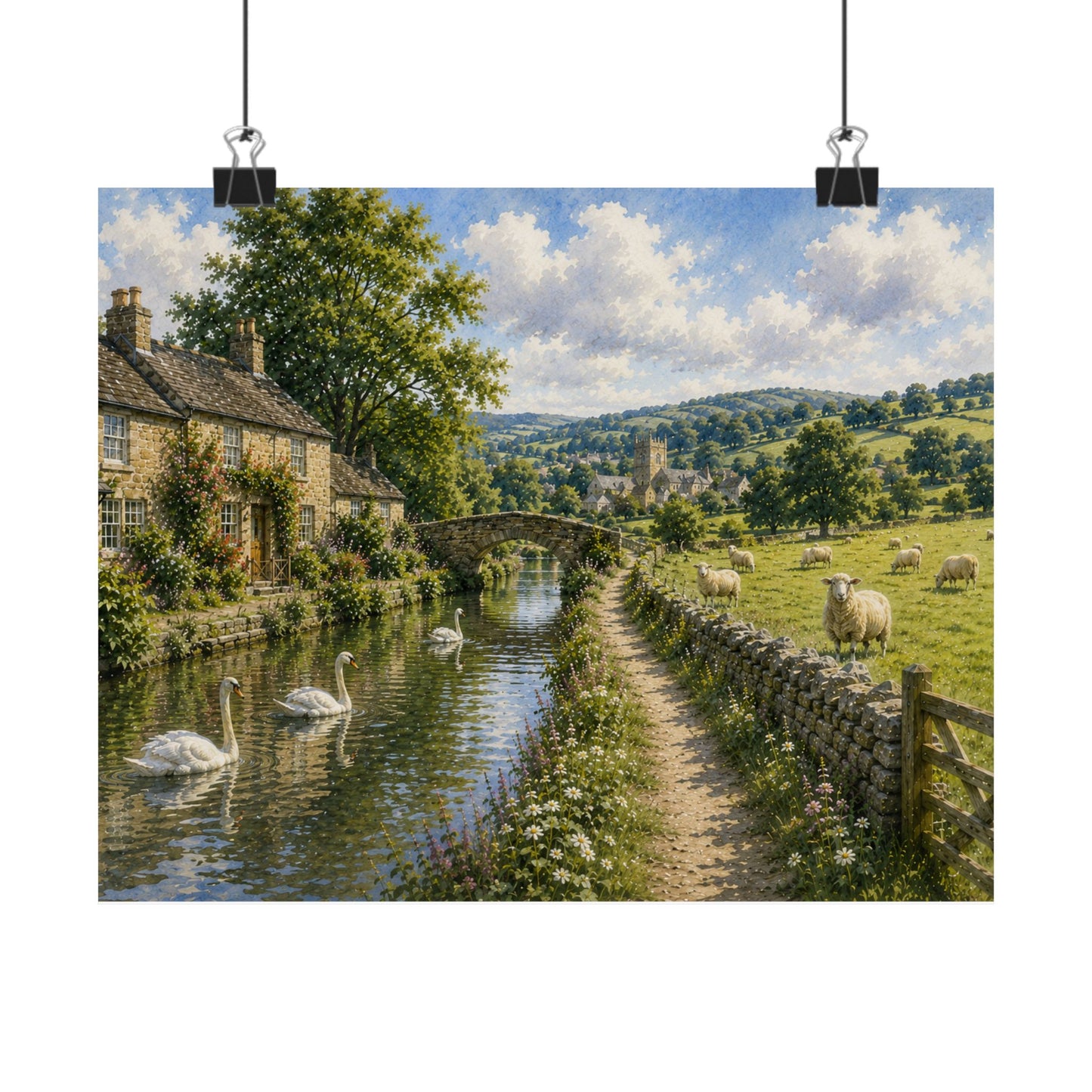Where Swans Drift and Sheep Roam — Pastoral Landscape Wall Art