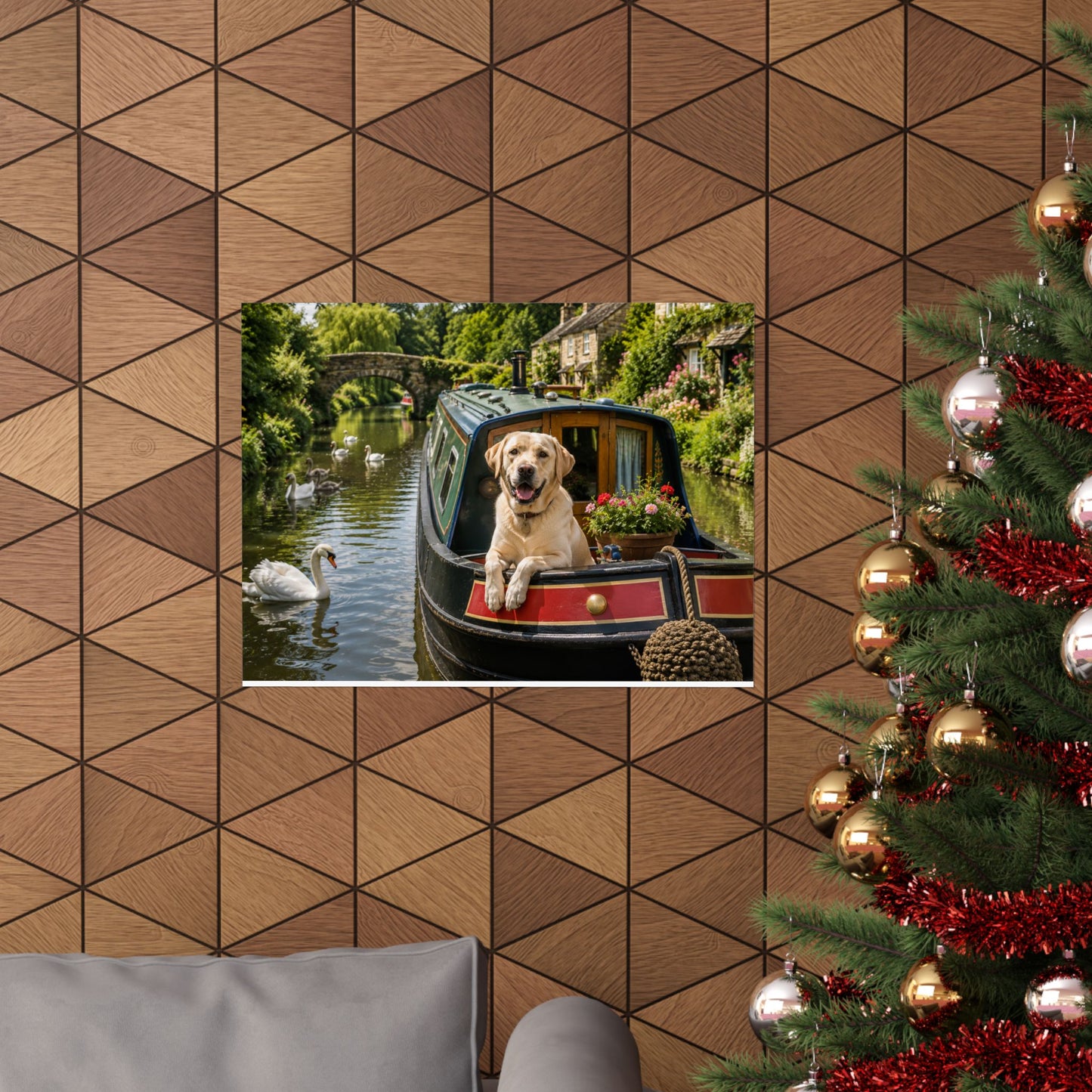 Canal Daydream – Labrador on a Narrowboat— Dog on Narrowboat Matte Horizontal Print