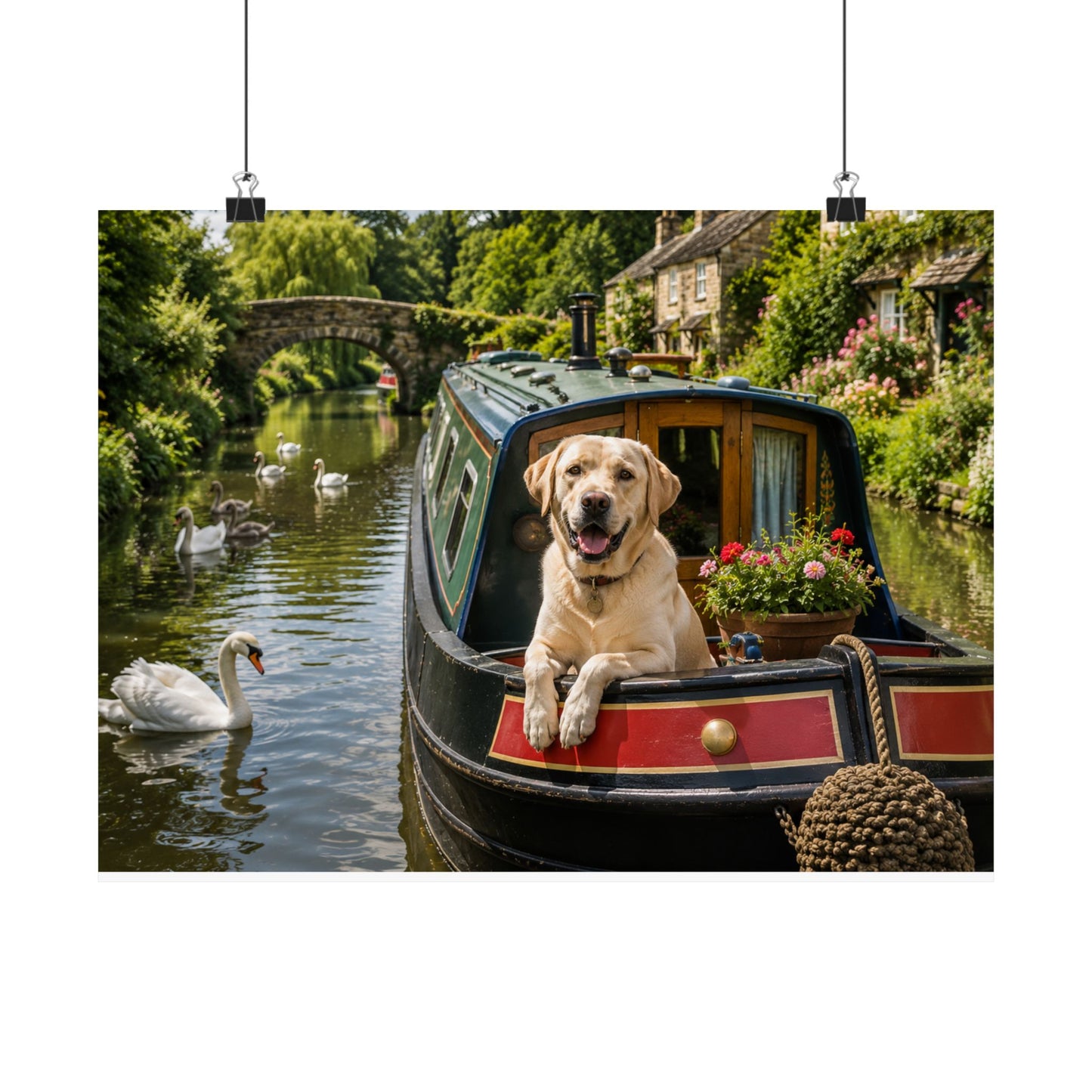 Canal Daydream – Labrador on a Narrowboat— Dog on Narrowboat Matte Horizontal Print