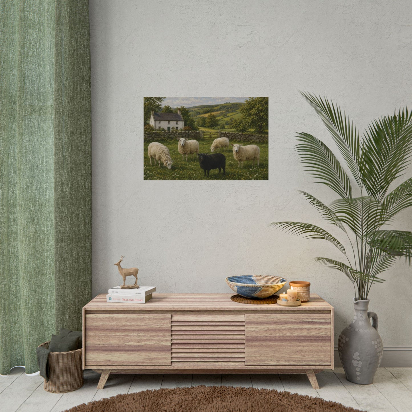 Sheep Pasture Landscape Poster — Countryside Farm Wall Art