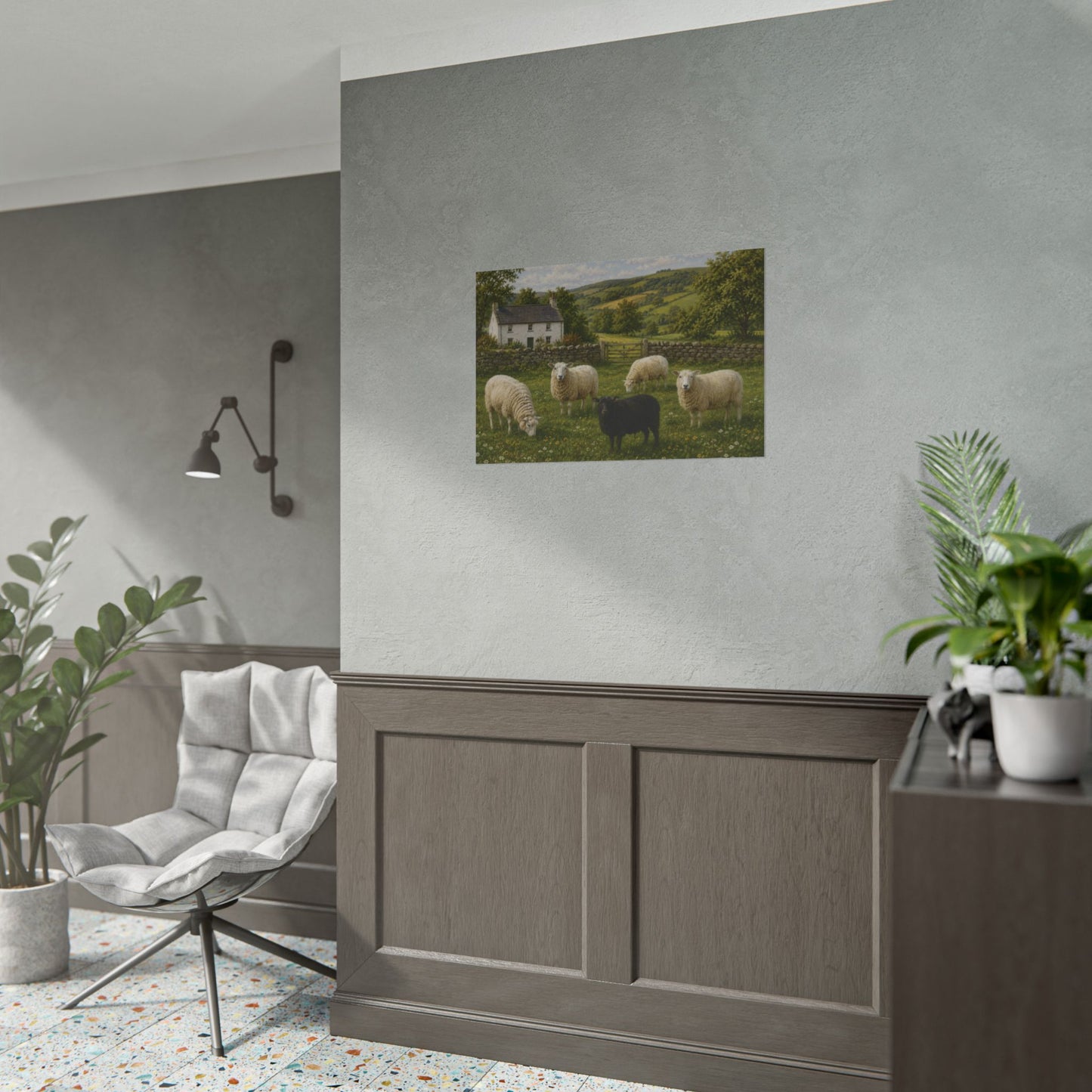 Sheep Pasture Landscape Poster — Countryside Farm Wall Art