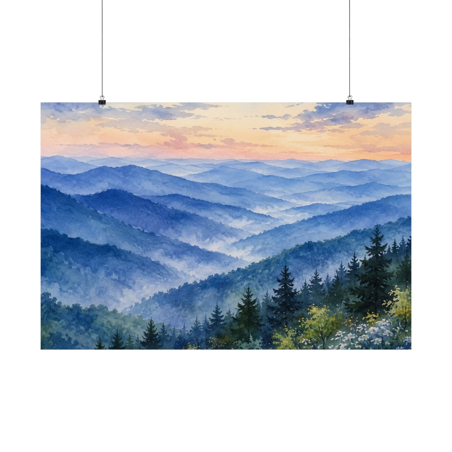 Blue Ridge Serenity Mountain Sunrise Landscape Poster — Matte Horizontal Wall Art