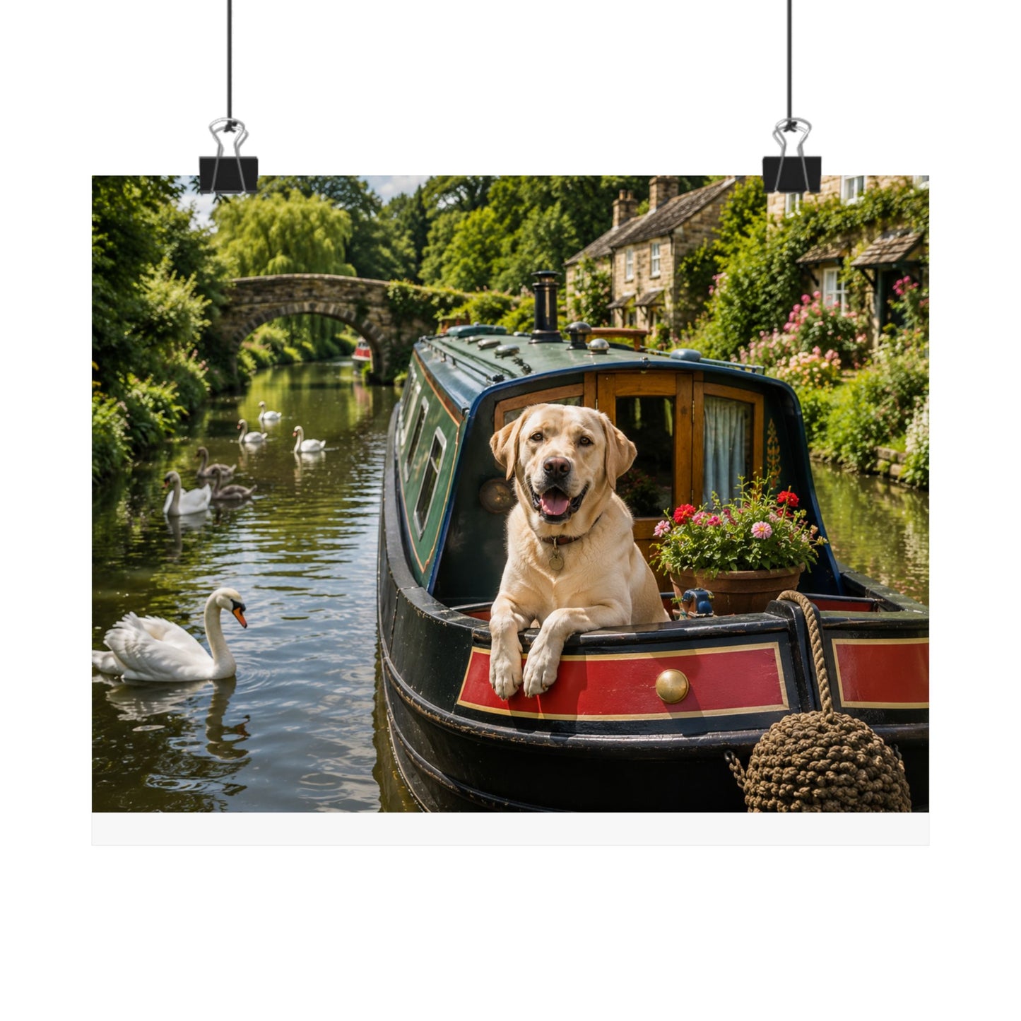 Canal Daydream – Labrador on a Narrowboat— Dog on Narrowboat Matte Horizontal Print