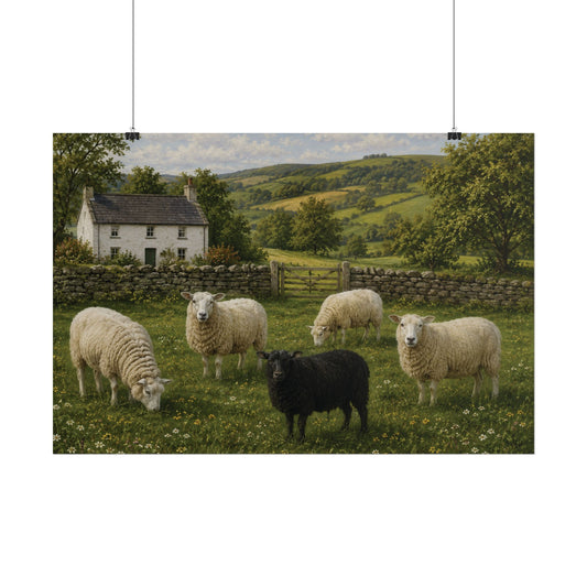 Sheep Pasture Landscape Poster — Countryside Farm Wall Art