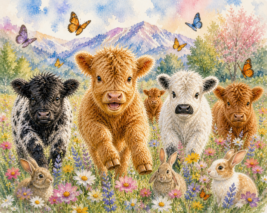 Highland Calves on spring day