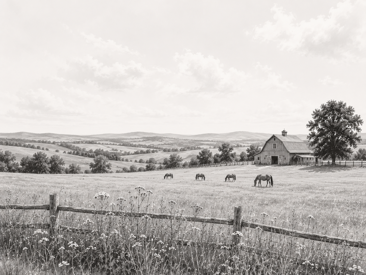Quiet Pastures — A Monochrome Companion