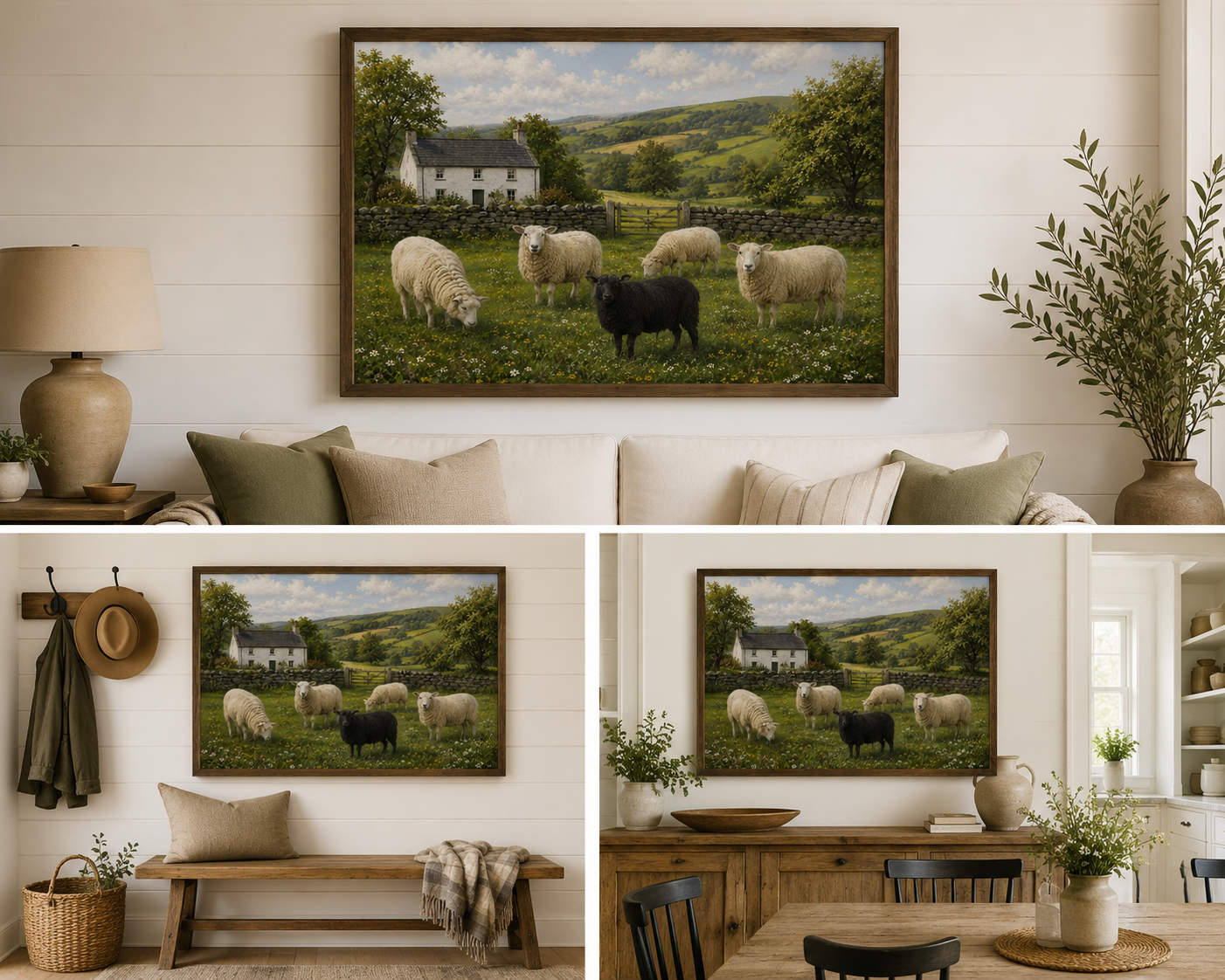 “The Black Sheep’s Meadow: Rustic Countryside Folk Art”